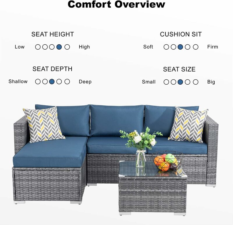 Set di mobili da giardino divano componibile da esterno 3 pezzi divano in vimini in Rattan per tutte le stagioni argento divano da conversazione piccolo Patio