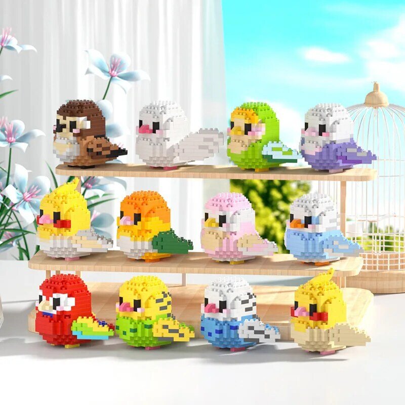 Mini blocs de construction 3D série d'oiseaux pour enfants, ensemble de briques modèles de perroquet mignon, assemblage Kawaii, décor de table, jouets cadeaux