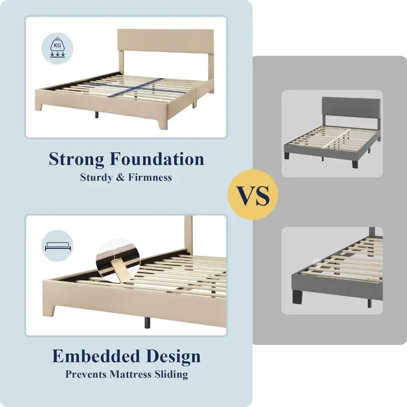 Bed Frame，Adjustable Headboard, Heavy Duty Mattress Foundation, No Box Spring Required, Easily Assemble King Bed Frame