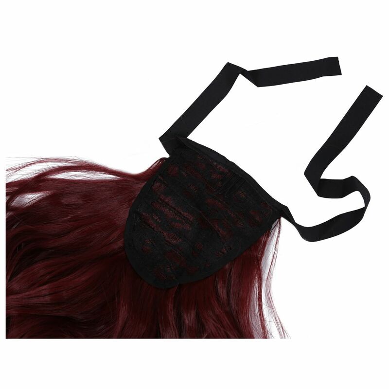 Panjang ekor kuda klip di rambut ekor berwarna keriting tubuh gelombang rambut ekstensi sorot kain tinggi serat suhu anggur merah