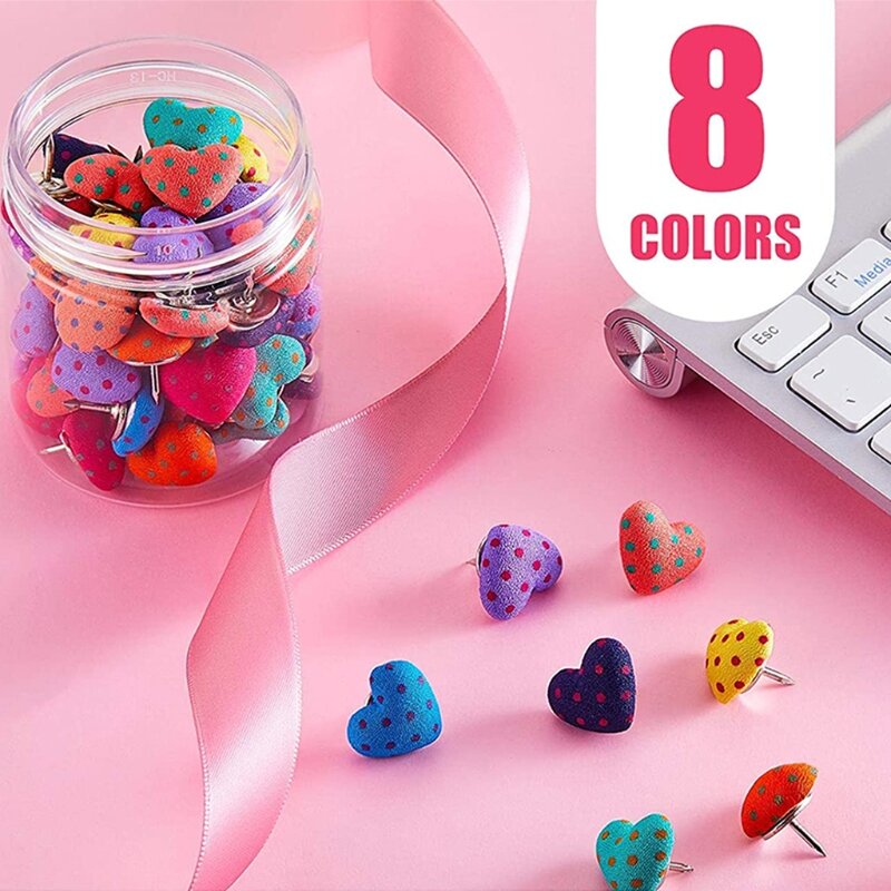 Chinchetas de colores de estilo corazón creativo, suministros de decoración de pared para el hogar, guardería, escuela y oficina, 60 piezas