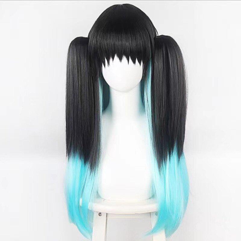 Новый прозрачный парик Noichiro из сериала «клинок рассекающего призрака», черный градиентный цветной блочный смешанный синий зеленый двойной хвост, парик из аниме
