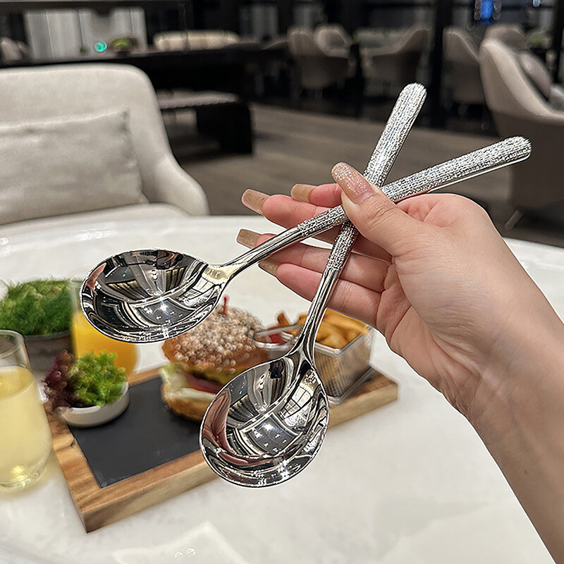 Корейская утолщенная ложка из нержавеющей стали, креативная длинная ручка, для горячей кастрюли в отеле, ложка, ковш для супа, необходимые инструменты для домашней кухни
