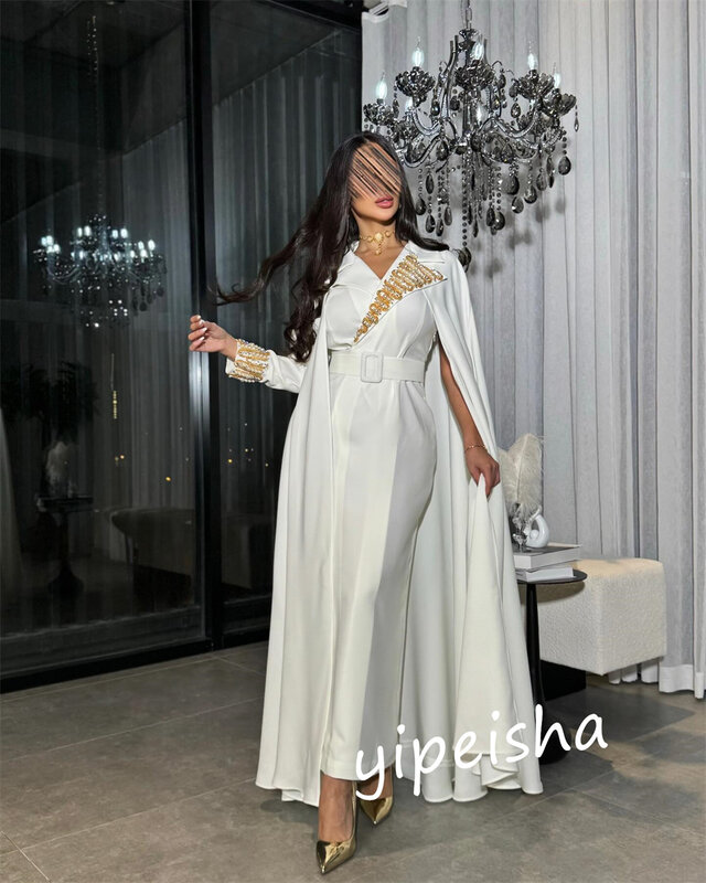 Prom Dress Avond Saudi Arabia Charmeuse Sash Formele Schede V-Hals Op Maat Gemaakte Gelegenheidsjurk Midi Es