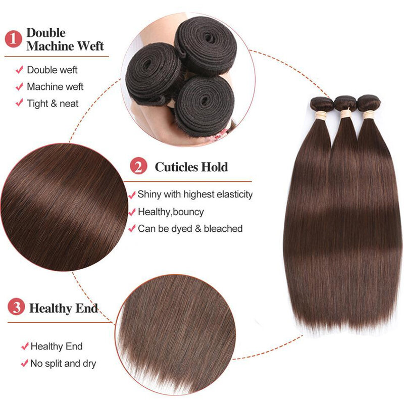 #4 bundel jalinan rambut manusia lurus 1/3/4 buah coklat muda grosir 100% ekstensi rambut manusia 8-32 inci rambut Remy Brasil