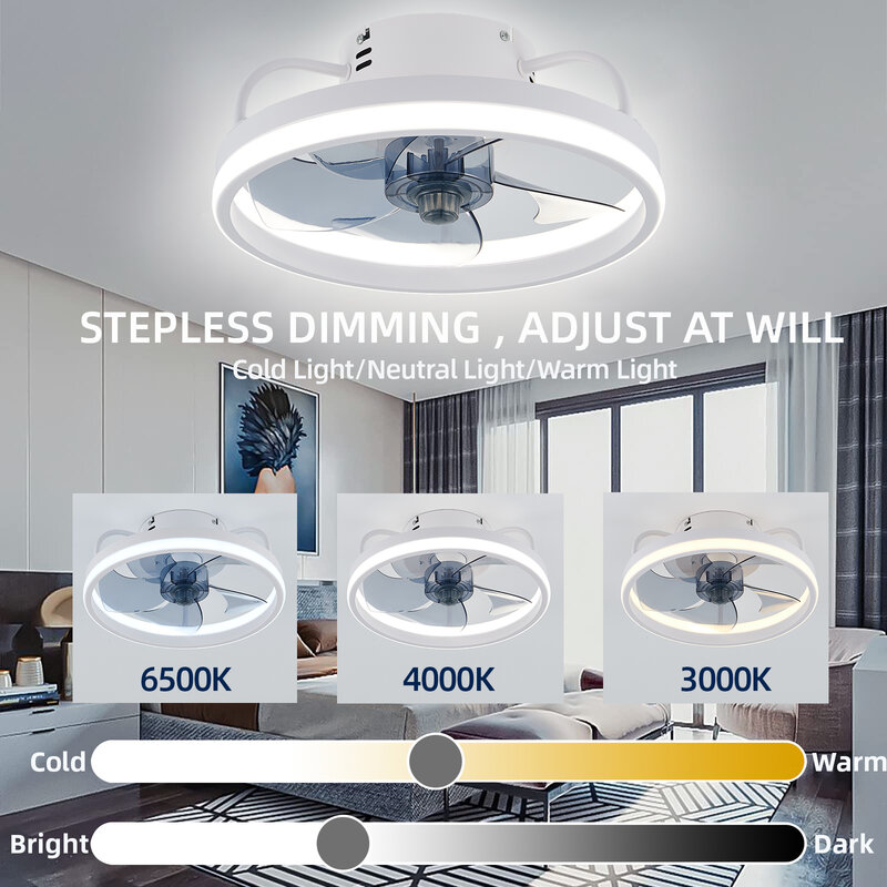 Nowoczesny inteligentny wentylator sufitowy 2 w 1, wentylator sufitowy do sypialni ze światłem i sterowaniem, salon, restauracja, wystrój wnętrz, wentylatory sufitowe LED