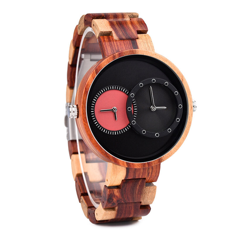 Men's Women's 2 Time Zone Wooden Watches Lightweight Luxury Quartz Wristwatches Fashion Design Timepiece for Love