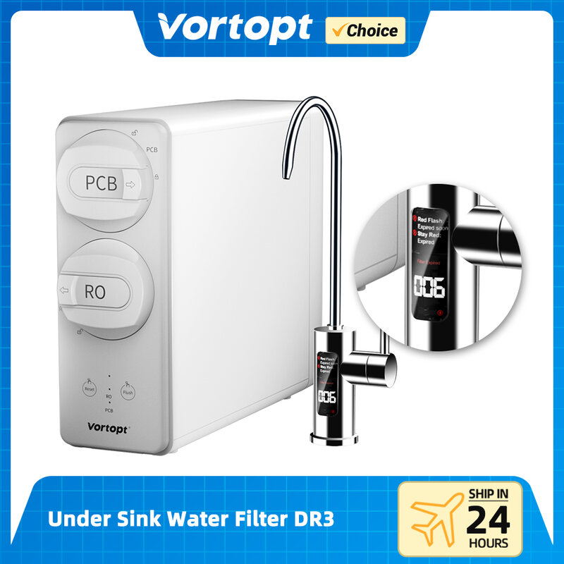 Vortopt-التناضح العكسي تحت المغسلة فلتر مياه ، جهاز تنقية مياه بدون خزان للشرب ، DR3 ، 57 GPD ، RO ، 7 مراحل