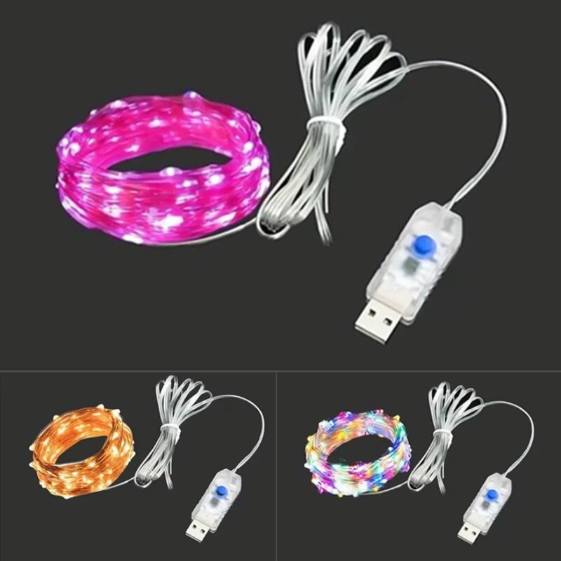 Copper Wire LED String Lights, USB Fairy Lights, Guirlanda Lâmpadas para Festival, Festa de casamento, Natal ao ar livre, 8-Mode, 5m, 10m, 20m