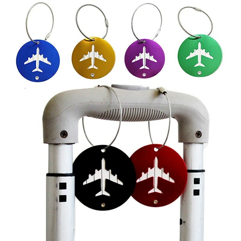Etichetta per bagagli in lega di alluminio volante valigia rotonda porta indirizzo ID etichetta per imbarco bagagli borsa per etichette portatile accessori da viaggio
