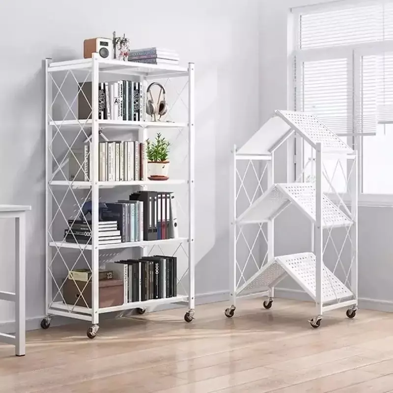 Folding iron shelf,mobile iron frame storage rack,multi-layer storage,multi-use living room bookshelf display flower stand shelf