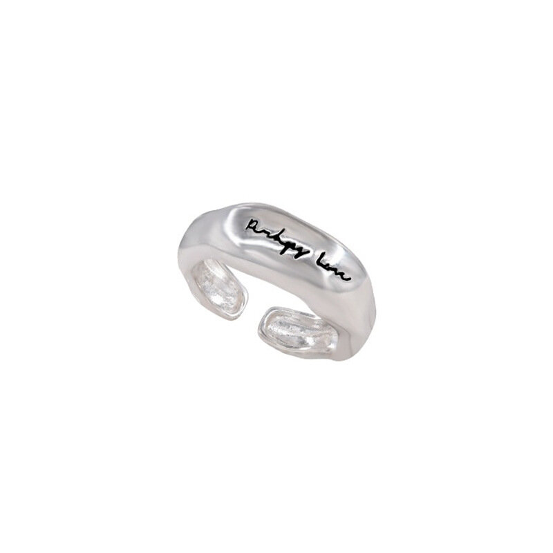 925 Sterling Silber einfache Retro Buchstaben Ringe für Frauen geometrische Mode lächeln offen handgemachte Allergie Party Schmuck Geschenk