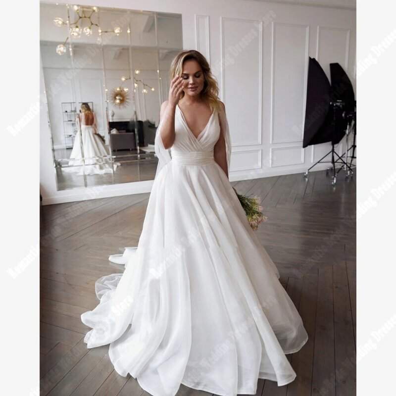 Exquisite Tulle Wedding Dresses Sweet Deep-V Appliques Princess Wedding Gowns 2024 Romantic Princess Banquet Vestidos De Novias