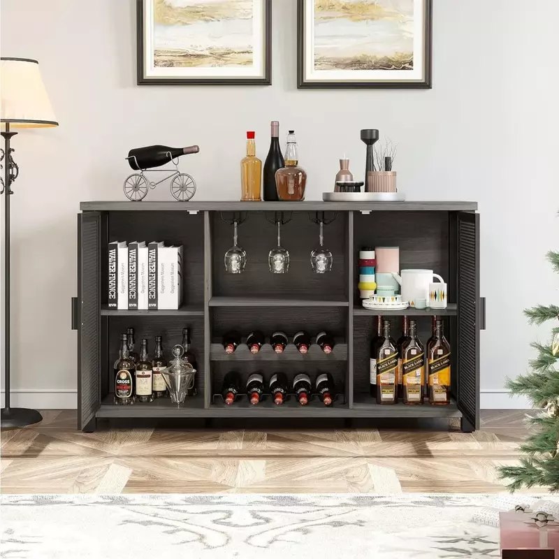 Home Bar Cabinet per liquori e bicchieri, armadietto per Bar con portabottiglie, porta in rete, portabicchieri, Buffet di stoccaggio industriale