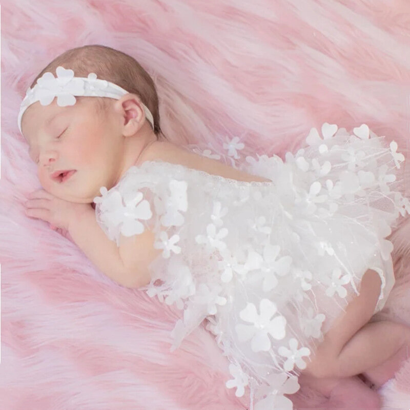 Noworodek odzież do zdjęć pełni księżyca dziecko fotografia princeska kwiat opaska na głowę noworodka w kształcie kwiatową wróżkę