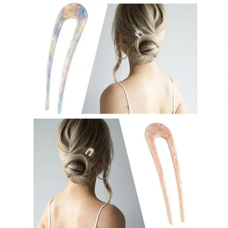 Hairpin acrílico elegante em forma de U para mulheres, elegante hair styling stick, fixação segura, coque, updos