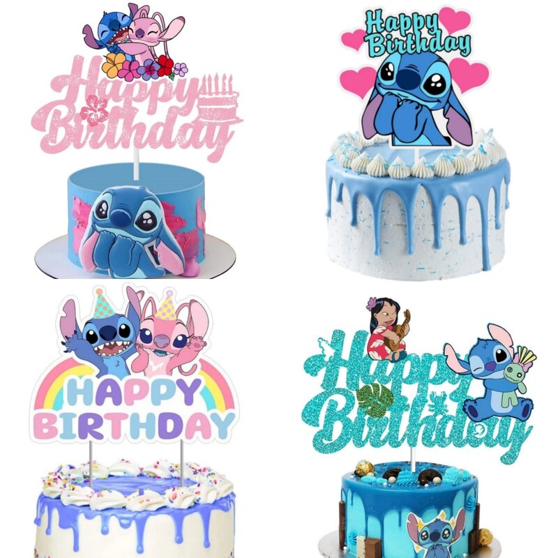 Disney Lilo Stitch Happy Birthday Acrylic Cake Topper Party Decoration Cake Decor Flag Baby Shower Baking DIY Supplies Kids Gift