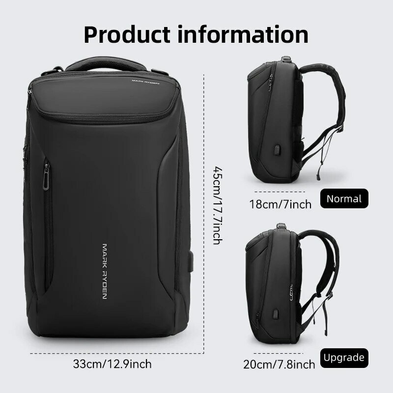 Mark ryden กระเป๋าเป้สะพายหลังใส่แล็ปท็อปสำหรับเดินทางและกันน้ำผู้ชายพร้อมที่ชาร์จ USB เหมาะกับแล็ปท็อปขนาด17นิ้วและอุปกรณ์เทค