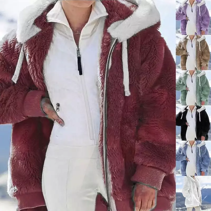 Nowy zimowy kaptur pluszowy sweter na zamek jesienna luźna zima i suwak damski płaszcz z kapturem ciepła odzież wierzchnia