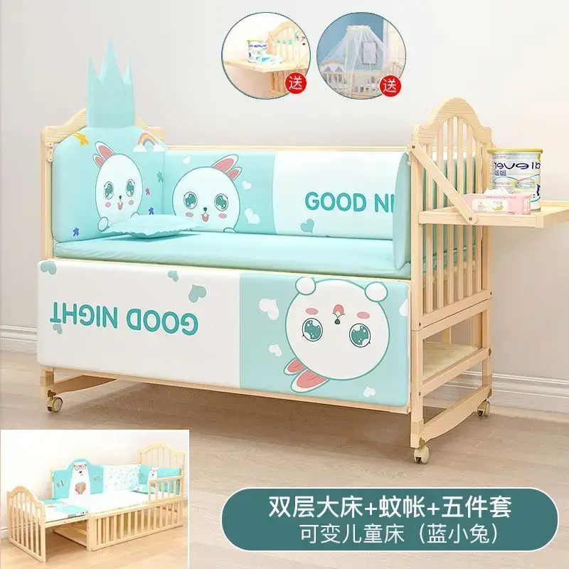 Łóżeczko dziecięce splatanie duże łóżko z litego drewna niemalowane wielofunkcyjne Bb łóżeczko z kołyską łóżeczko dziecięce ruchome łóżeczko dziecięce