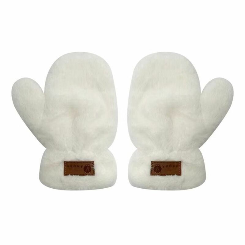 Warm Winter Gloves Thickened Velvet White Plush Gloves Fluffy Cute Letter Gloves Women