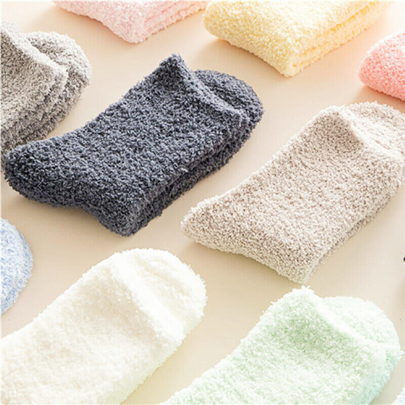 Женские носки, осенне-зимние теплые мягкие пушистые носки для кровати, однотонные женские домашние тапочки, плюшевые плотные теплые носки из кораллового флиса