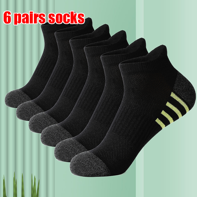 6/12 Pairs High Quality Cotton Socks Men Women Sports Solid Color Short Sock Cycling Breathable Mesh Ankle Summer Running Socks