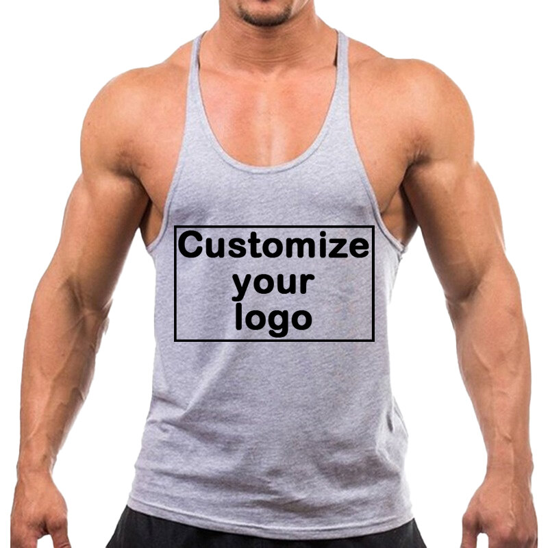 Camisola de alças muscular sem mangas masculina, camiseta esportiva fitness, algodão puro, personalização seu logotipo