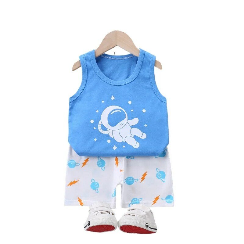Conjuntos de roupas estampadas de bebê menino e menina, camiseta e calça, terno esportivo, roupas infantis, marca, verão
