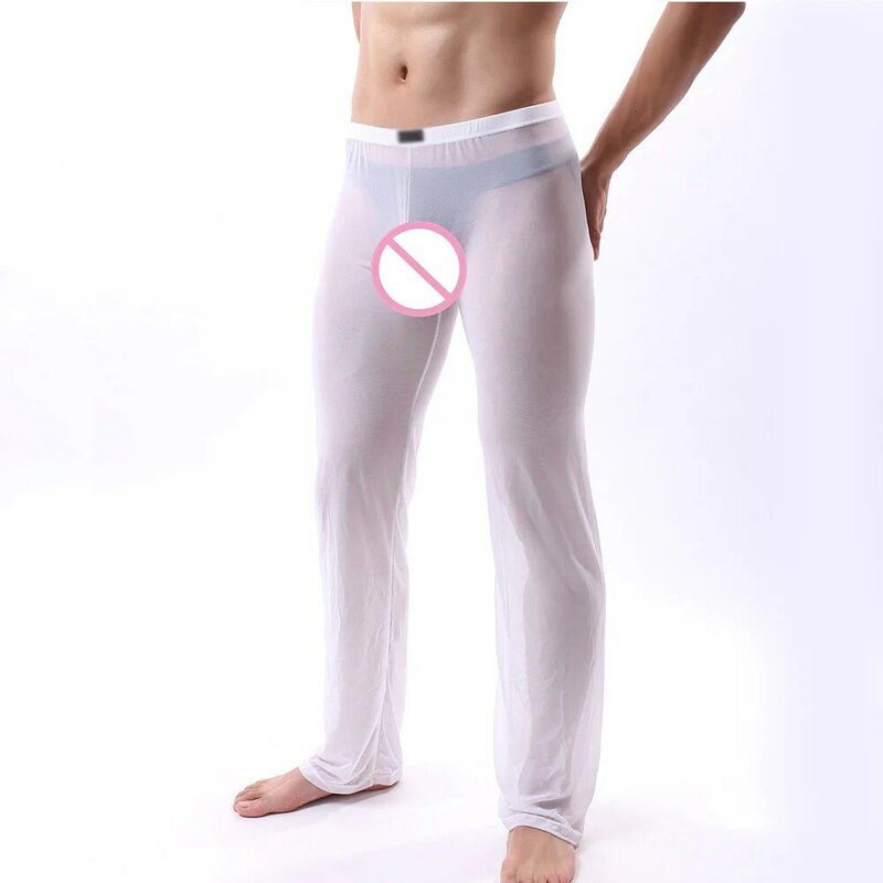 Sexy Men's Sleep Bottoms Ultra-Thin Transparent Underpants Autumn Thermal Underwear Bottoms Casual Loose Homewear Pajama Pants