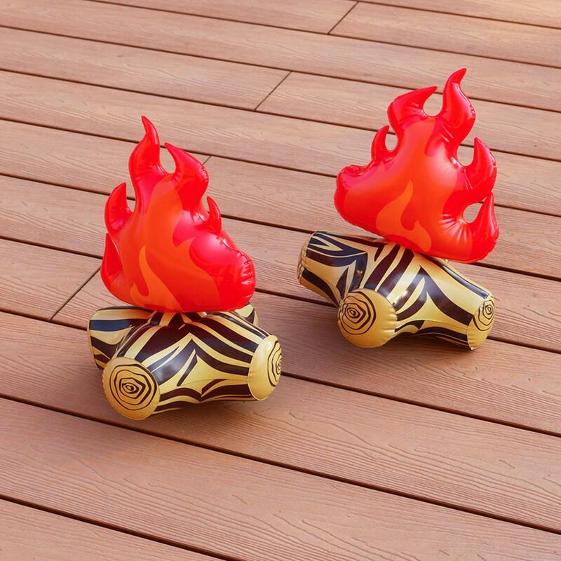 Alat peraga api unggun palsu tiup, 2 buah dekorasi pesta berkemah, ornamen kayu bakar bakar tiup, mainan Model api unggun