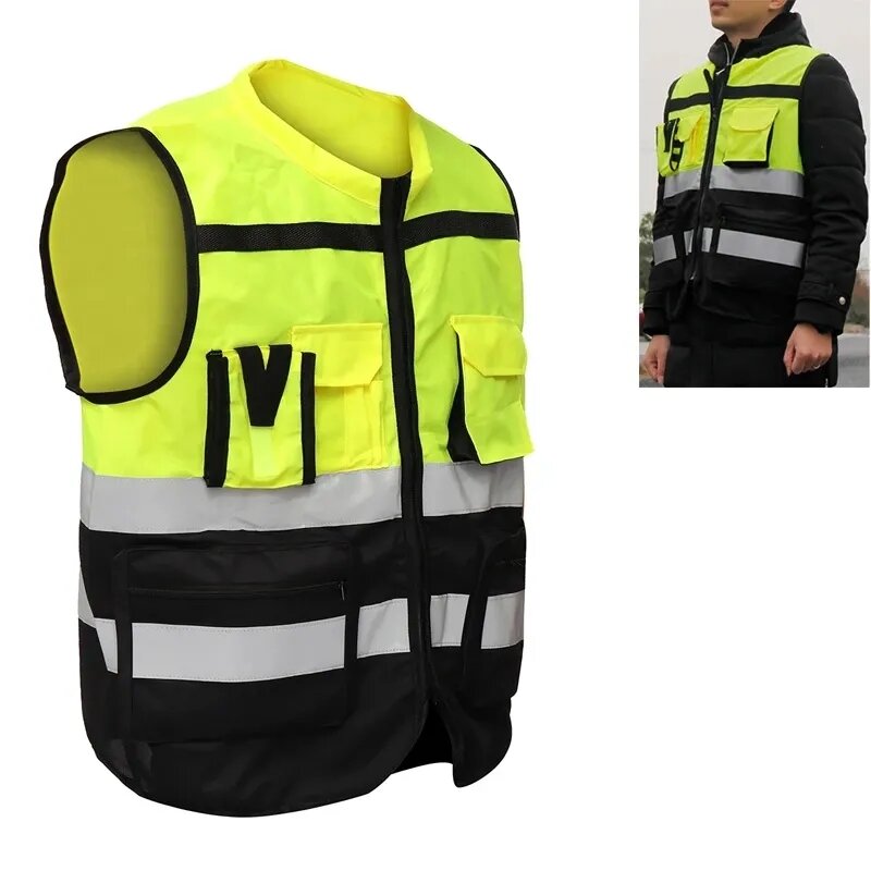 Светоотражающая одежда с высокой видимостью для строительных рабочих, рабочая одежда для обеспечения безопасности при дорожном движении с несколькими карманами, рабочая одежда