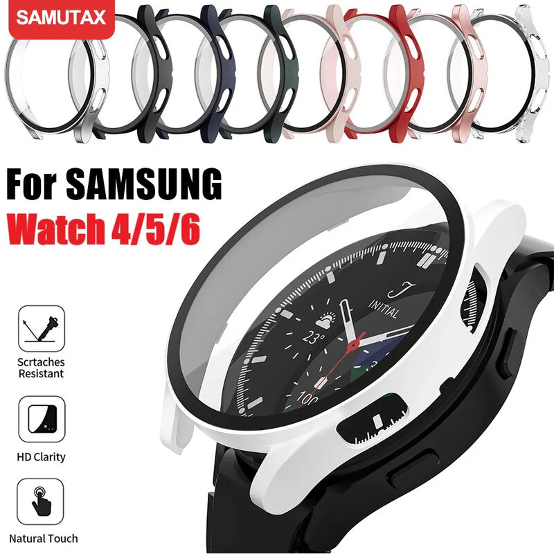Tempered Glass+Case for Samsung Galaxy Watch 4/5/6 44mm40mm Screen Protector Bumper Shell Hard Matte All Around Protective Cover