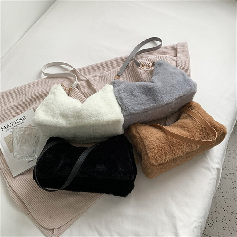Ombro de pelúcia feminina, bolsa feminina, bolsa de axilas feminina, bolsa de luxo, macia, designer, fofa, moda, festa, inverno