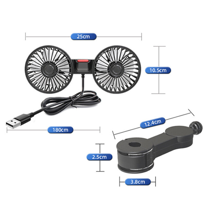 SEAMETAL 3-speed Car Seat Back Cooling Fan USB Charge Dual Head Fan 360 Graus de Rotação Pescoço Cooler para o Verão Acessórios Do Carro