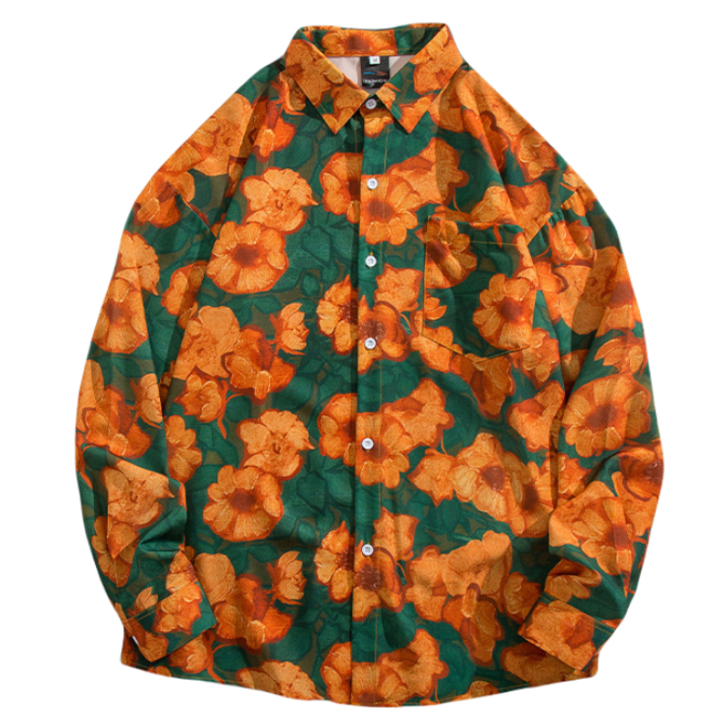 Chemise florale vintage à manches longues pour hommes, belle mode polyvalente, coupe adt, chemises imprimées hawaïennes décontractées, veste