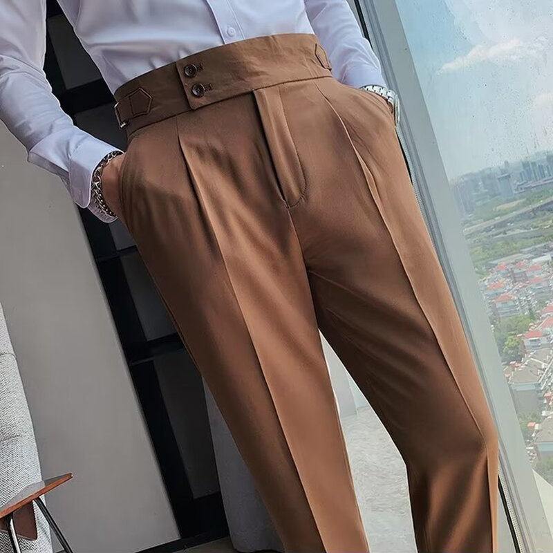 Homme Fjimeed Pantalon Printemps Été Style Britannique Polyester S-4XL observateur commandé Slim Droit Affaires