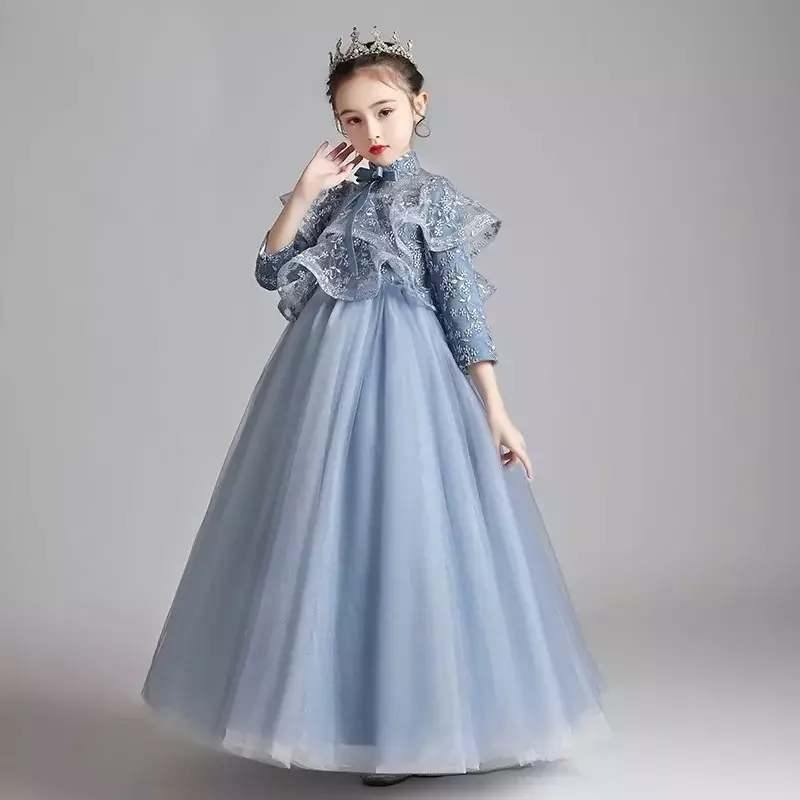 Платье принцессы для девочек, новое весеннее детское платье с цветами для выступлений на пианино