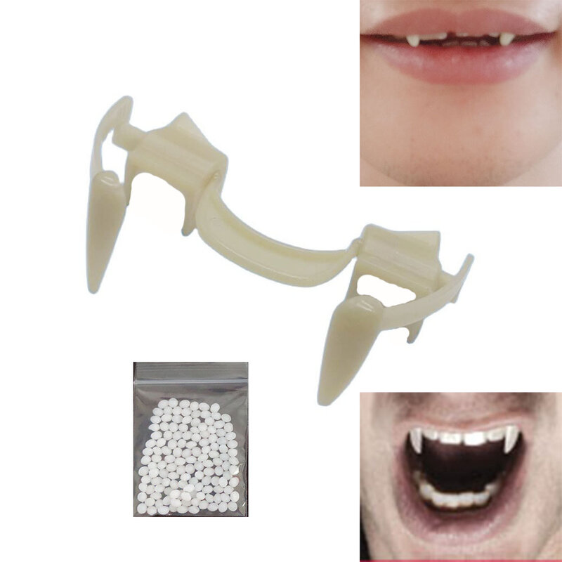 Gigi taring gigi tiruan Cosplay Halloween, gigi taring vampir Drakula Zombie baru yang dapat ditarik