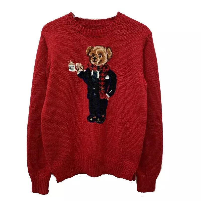Модный женский свитер 2024, вязаные пуловеры, хлопковый женский топ, новый зимний свитер с мультяшным медведем RL для женщин