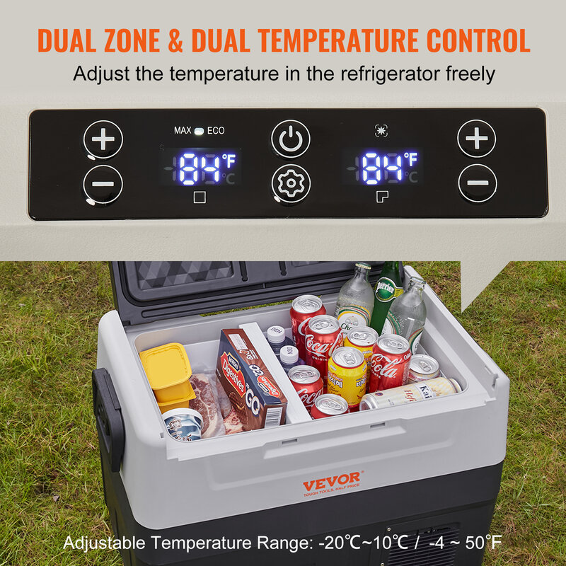 VEVOR-Refrigerador portátil dobrável do carro do punho com congelador do compressor da roda para piqueniques do acampamento, curso home, 35L, 45L, 55L