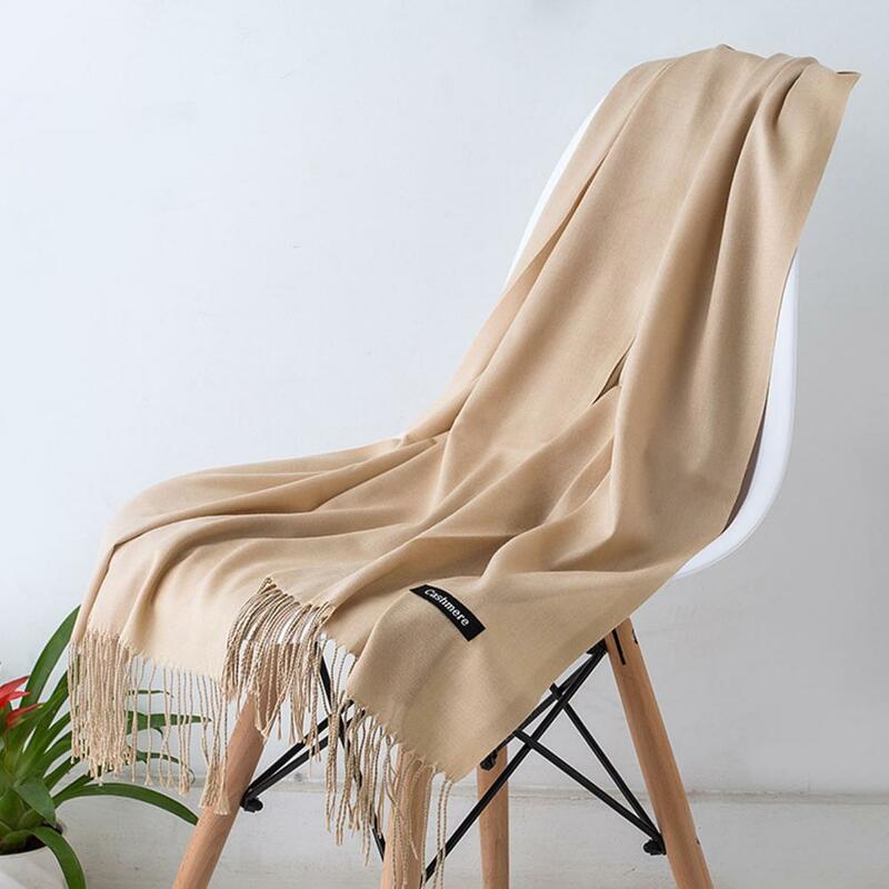 Winter Tassel Decor Shawl Soft Scarf Cozy Thickened Solid Color Tassel Scarf for Women Warm Winter Shawl with Wide Long Neck