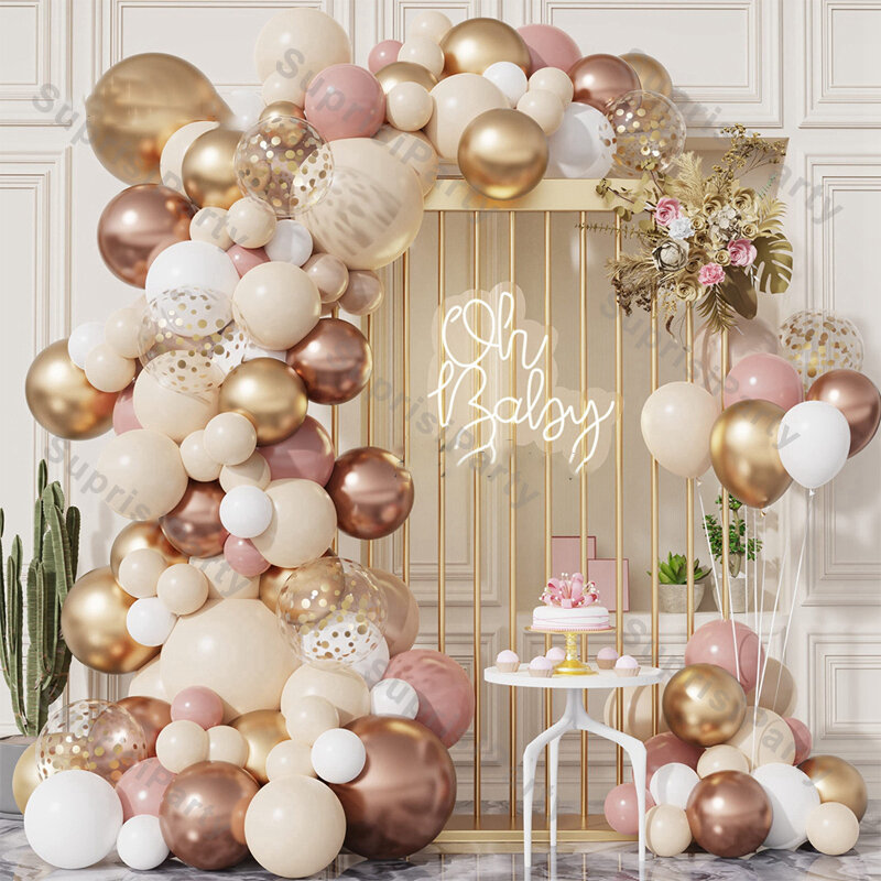 115 pçs dobrado creme pêssego balões garland arco decoração de casamento dobrado damasco branco rosa ouro ballon brithday festa decoração