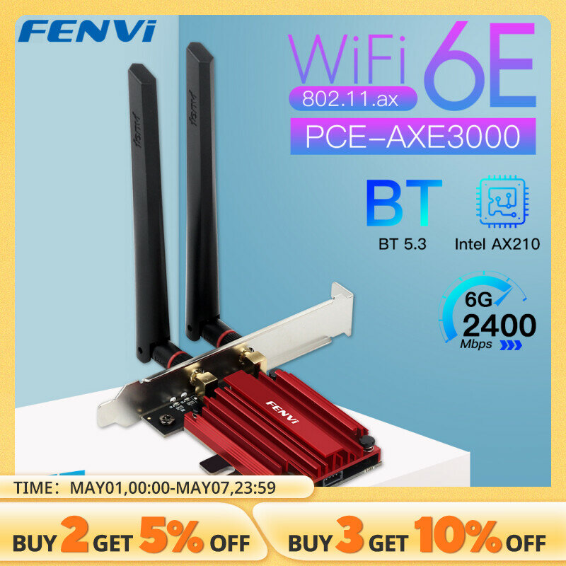 FENVI WiFi 6E AX210 5374Mbps 무선 PCIE 어댑터 트라이 밴드 2.4G/5G/6Ghz 호환 Bluetooth5.3 네트워크 WiFi 카드 승리 10/11