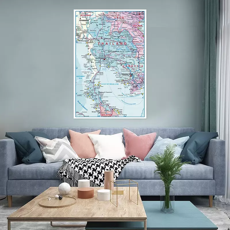 100*150cm The Administrative Map of Thailand Unframed Poster Non-woven Canvas Painting Living Room Home Decor School Supplies