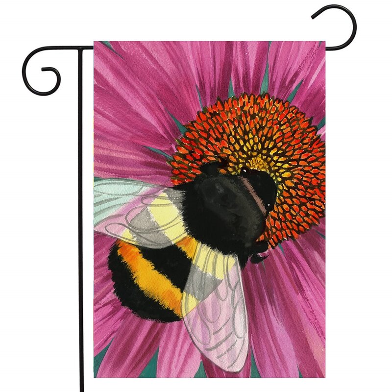 Bee Happy Garden Flag Cute Cartoon Bee Floral Double Sided Summer Flags for Patio Lawn House Courtyard Flag Outdoor Decoration