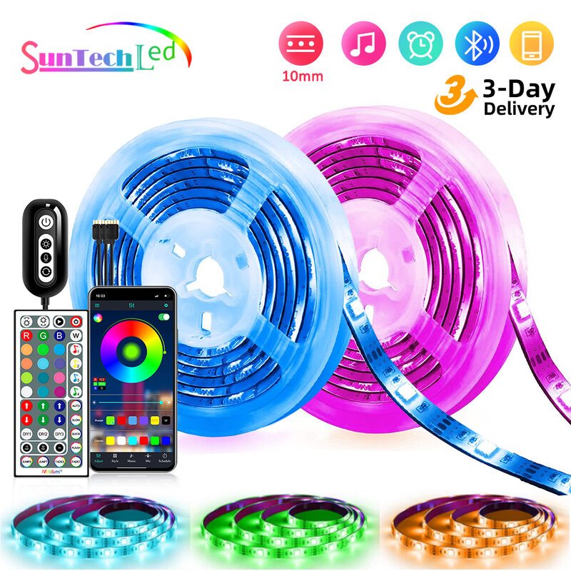 Suntech-Tiras de Luz LED, Bluetooth, Sincronização de Música, Cor, Flexível, RGB, 5050, Fita de Diodo, Luzes LED, Microfone Embutido, Festa, Natal