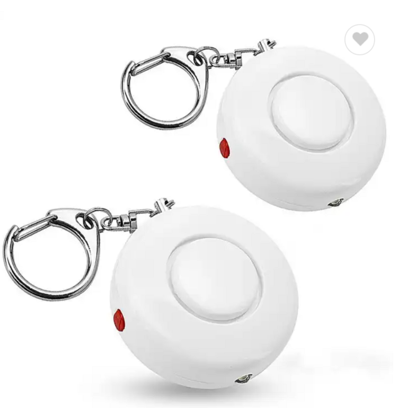 Porte-clés rond alarme personnelle avec lumière LED, 130db, haut décibel, dispositif d'auto-défense pour femmes, dispositif de détresse d'urgence, blanc