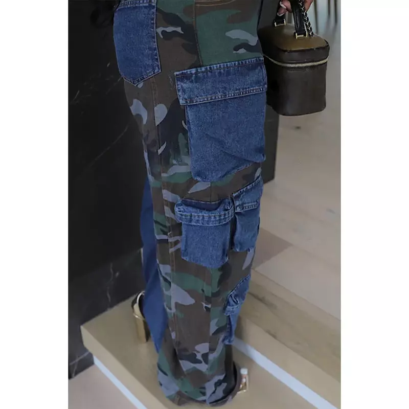 กางเกงขาบานเอวสูงขนาดพลัสไซส์สำหรับผู้หญิงกางเกงกางเกงยีนส์เข้ารูปขากว้างมีกระเป๋าบานแฟชั่นสตรีทแวร์