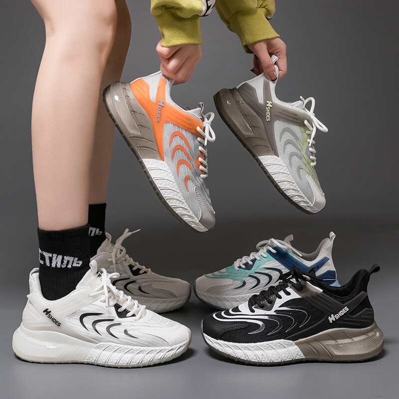 Sapatos de caminhada em malha unissex, respirável, fundo grosso, corrida, tênis de casal, sapatos de caminhada masculinos, 2023